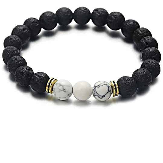 Heren armband  lavasteen zwart
