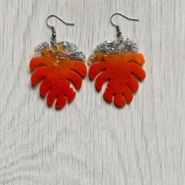 Oranje epoxy giethars oorbellen