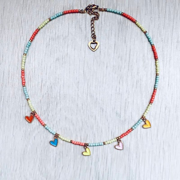 Rocailles kralen ketting met hartjes