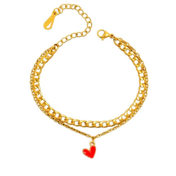 Handgemaakte unieke dubbele armband met hartje bedel