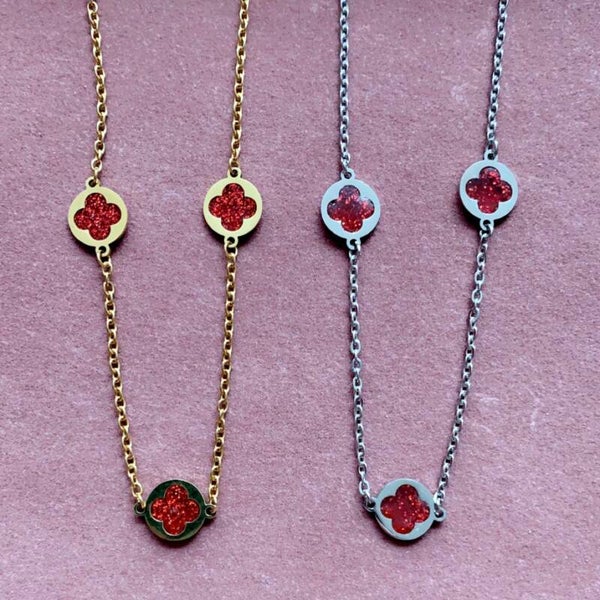 Trendy stainless steel klavertjes ketting