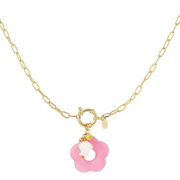 Stainless steel ketting met bloem