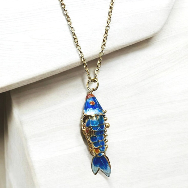 Fish long Necklace Blue