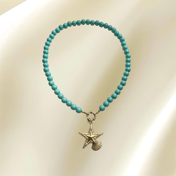 Kralen ketting zeegroen met star