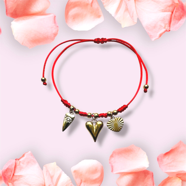 Satijnkoord armband met hartjes