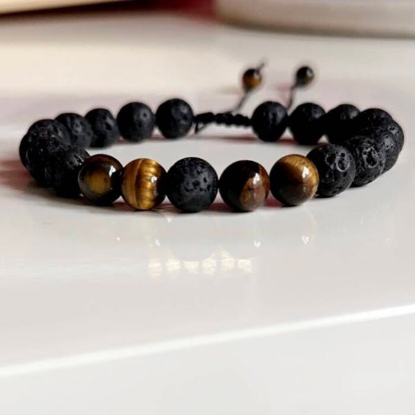Stoere lavasteen armband