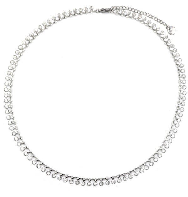 Stainless steel zilveren flower coins ketting
