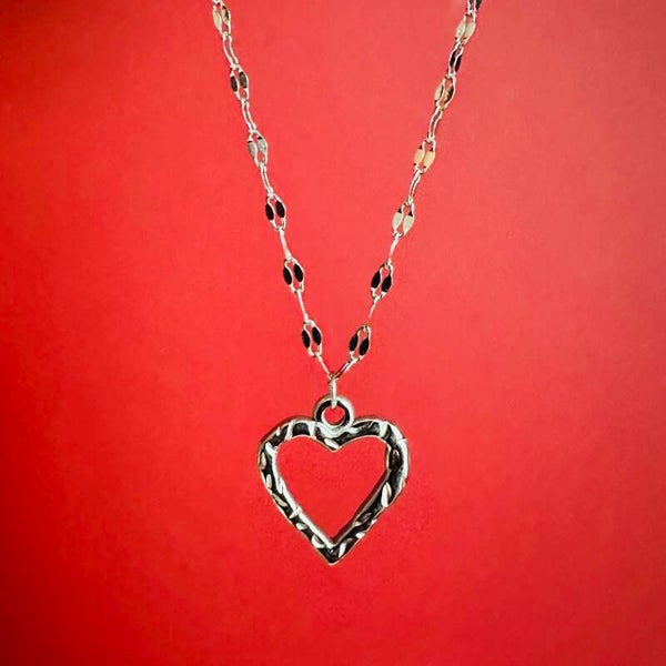 Open hartje ketting zilver