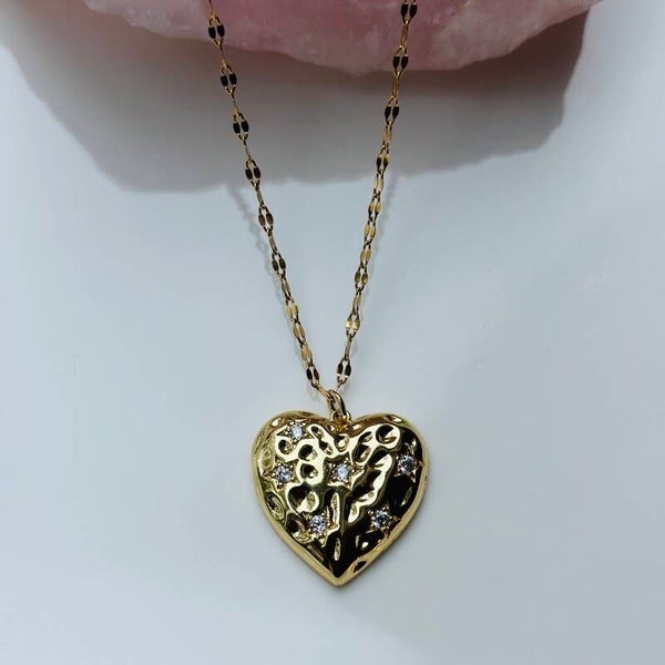 Stainless steel ketting met zirconia hart bedel