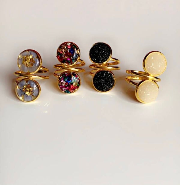 Stainless steel dubbele goud ring met Uv resin