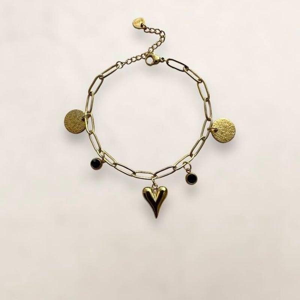 Schakel hart armband met bedels