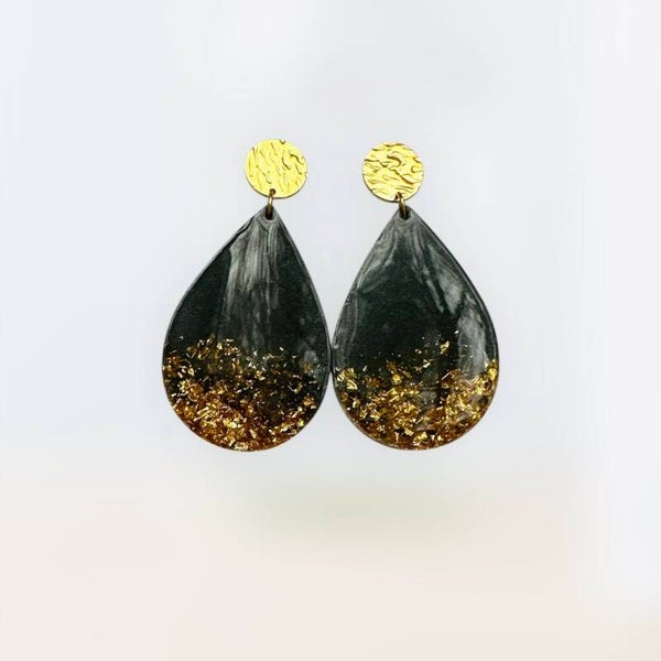 Oorbellen druppels zwart goud