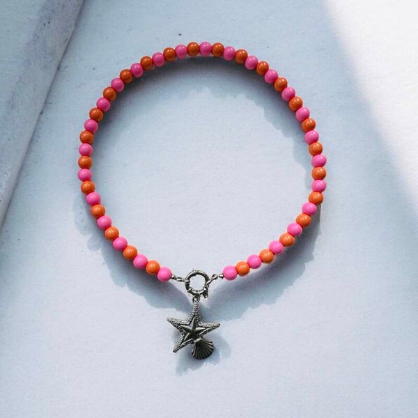 Kralen ketting zeester zilvet