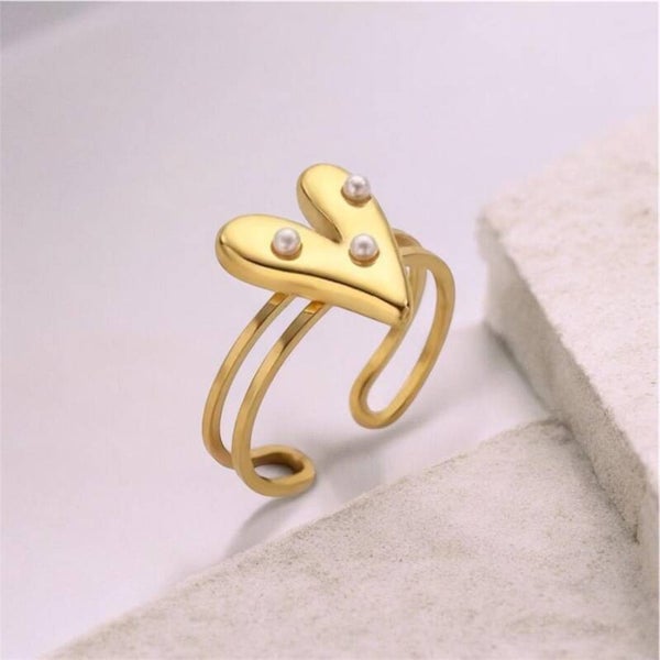 Ring hartje parels