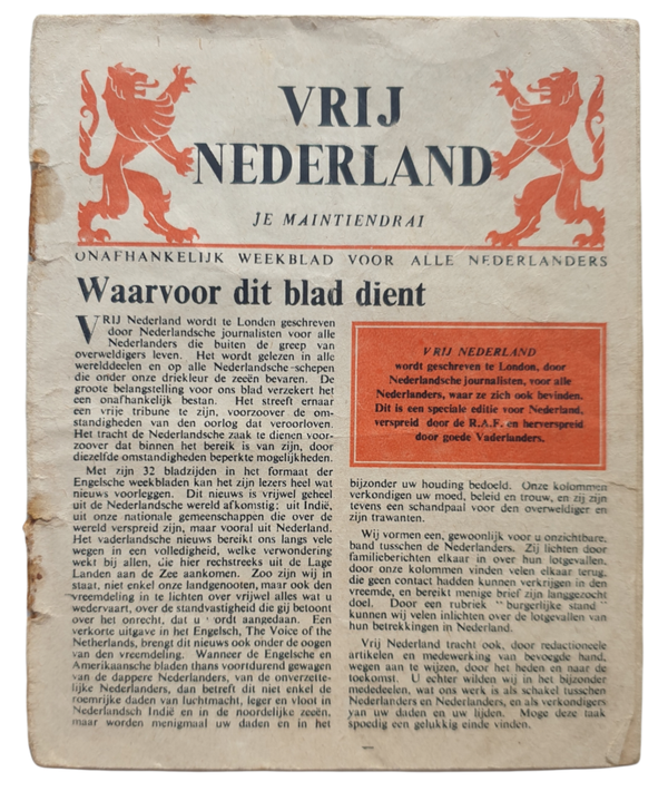 Leaflet H 6 ''Vrij Nederland Je Maintiendrai'' (1942)