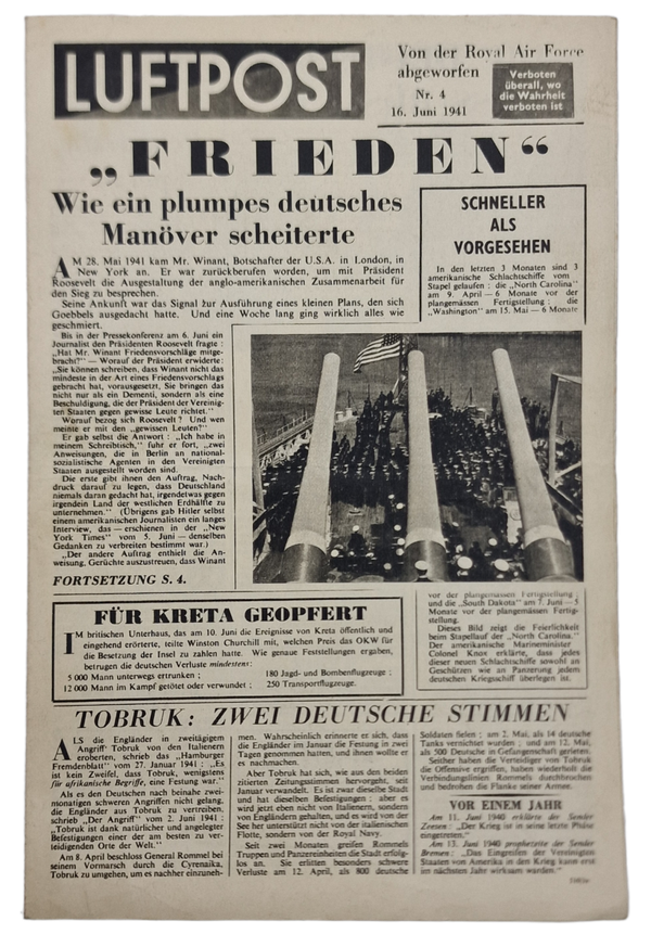 Original WW2 British Leaflet - EH 510/iv Luftpost No. 4 (1941)