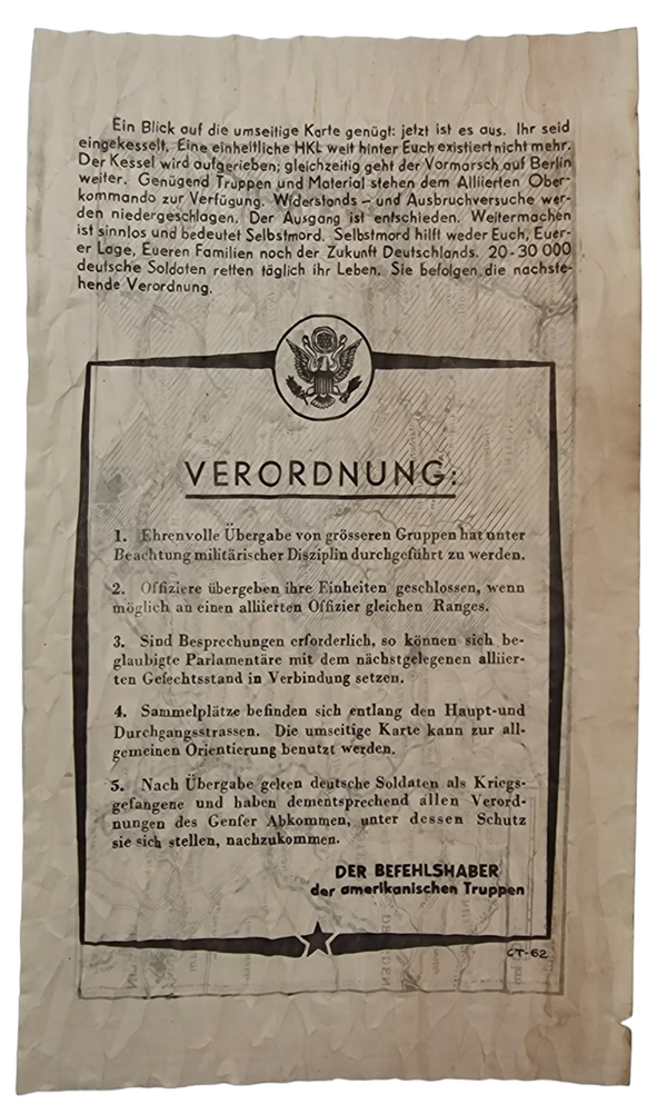 Original WW2 American Leaflet - CT-62 Verordnung