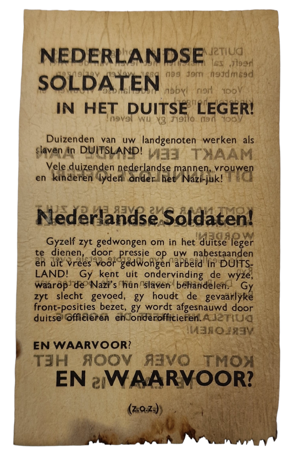 Original WW2 British Leaflet - ''Nederlandse soldaten in het Duitse leger!''