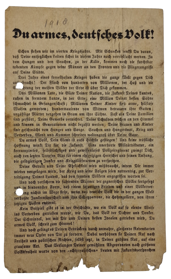 Original WW1 French Leaflet - Du armes, Deutsches Volk! (1918)