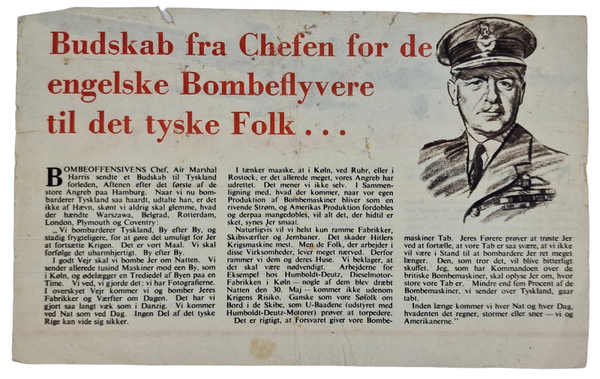 Original WW2 Danish Leaflet - D 5 Budskab fra Chefen for de Engelske Bombeflyvere til det tyske Folk (1943)