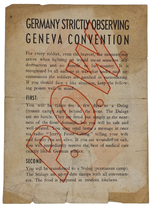Original WW2 German Leaflet - AI-069-7-44 POW Germany Strictly observing Geneva Convention (1944)