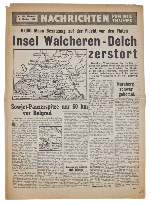 Original WW2 British Leaflet - Nachrichten für die Truppe Nr. 171, ''Insel Walcheren Deich zerstört'', Battle of the Scheldt (1944)