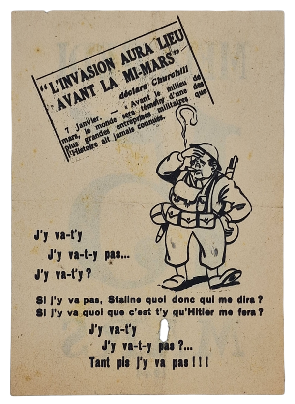 Original WW2 French Document - L'invasion aura lieu avant la Mi-Mars, Churchill (1944)