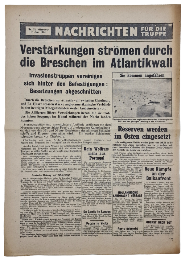 Original WW2 British Leaflet - Nachrichten für die Truppe Nr. 52, Normandy, D-Day, Operation Overlord (1944)