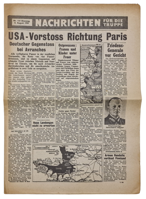 Original WW2 British Leaflet - Nachrichten für die Truppe Nr. 114, Paris, Operation Overlord (1944)