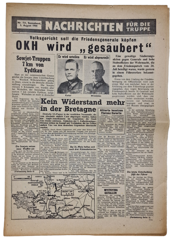 Original WW2 British Leaflet - Nachrichten für die Truppe Nr. 111 (1944)