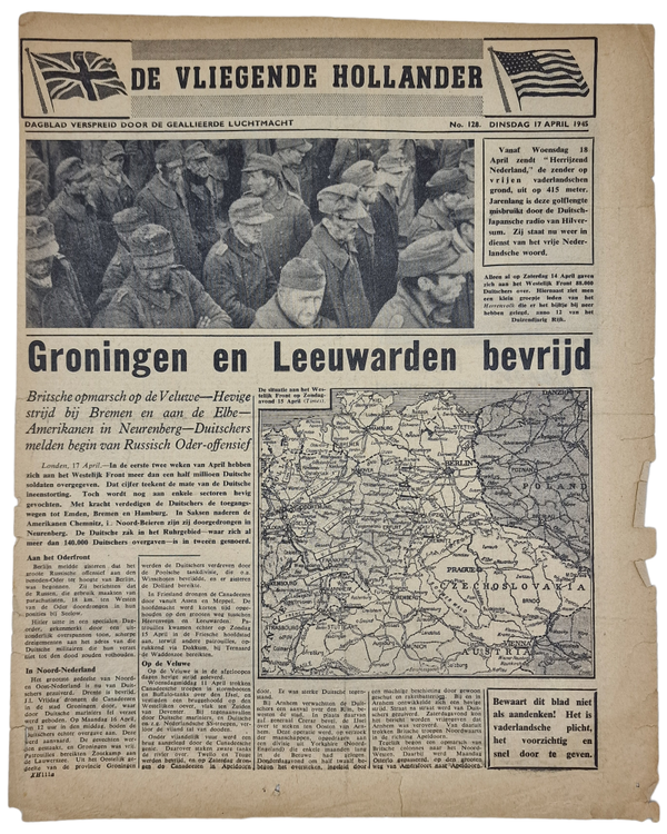 Original WW2 Dutch Leaflet - XH 111a De Vliegende Hollander No. 128, Groningen Leeuwarden (1945)