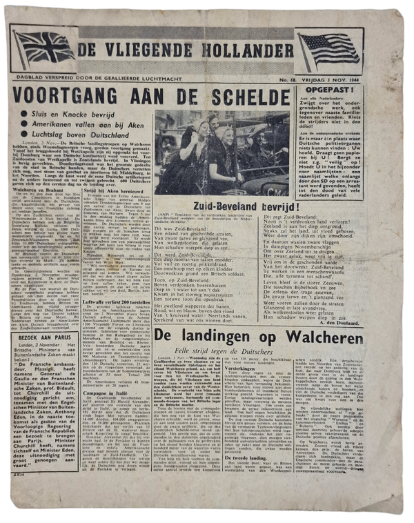 Original WW2 Dutch Leaflet - XH 54 De Vliegende Hollander No. 68, Schelde, Beveland (1944)
