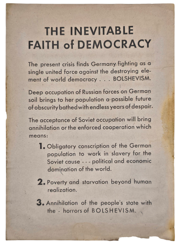 Original WW2 German Leaflet - SKJ 2011 The inevitable faith of Democracy