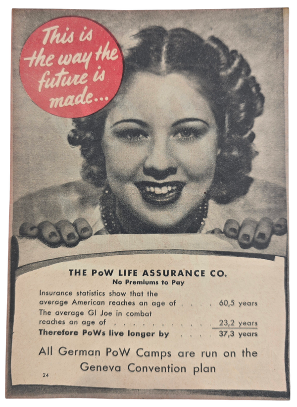 Original WW2 German Leaflet - 24 The POW Life Assurance Co. Safety first! (1944)