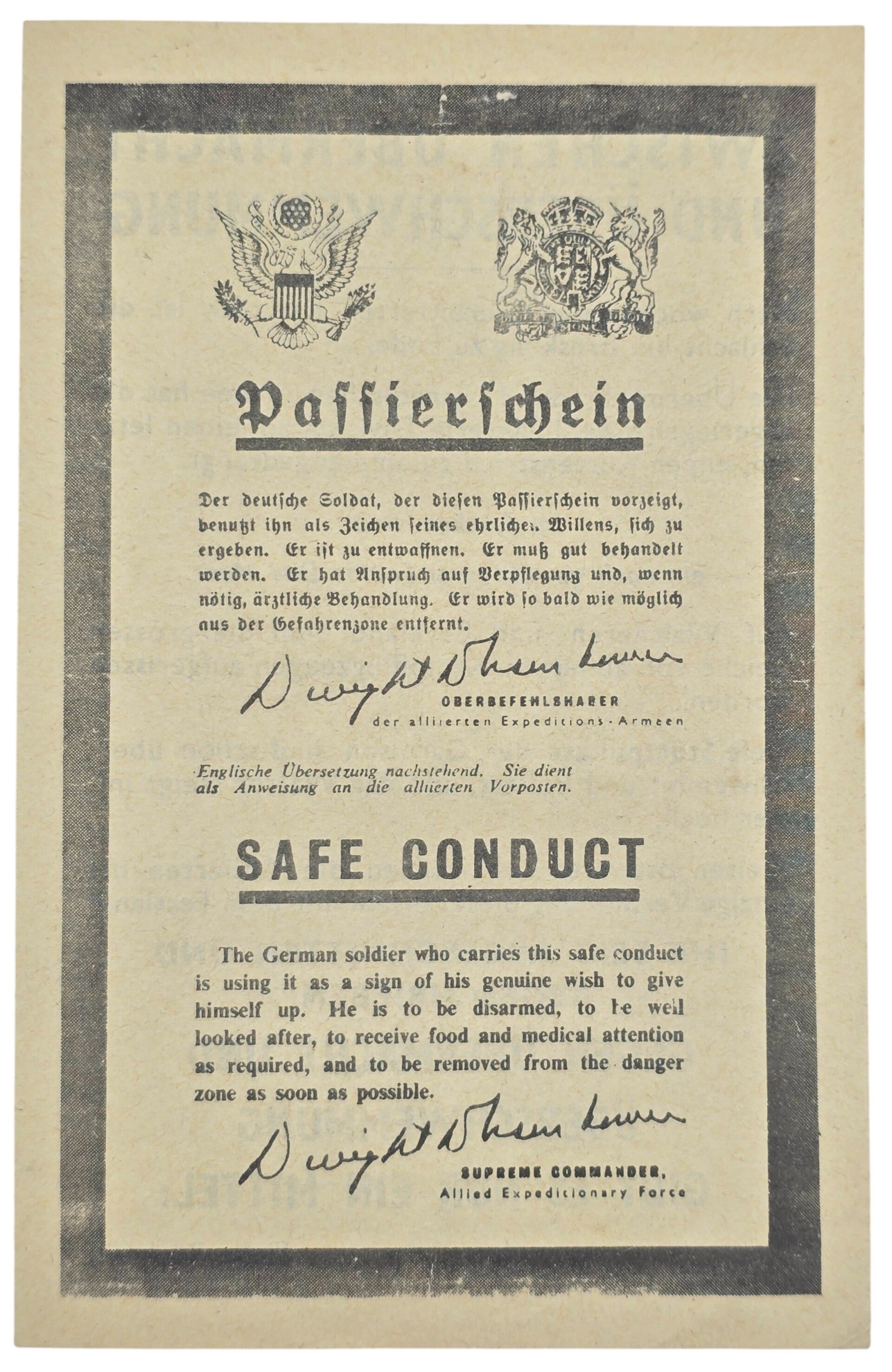 Original WW2 Allied Leaflet - Passierschein Safe Conduct Walcheren Beveland (1944)