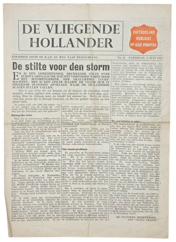 Original WW2 British Leaflet - H 13 De Vliegende Hollander No. 4 (1943)
