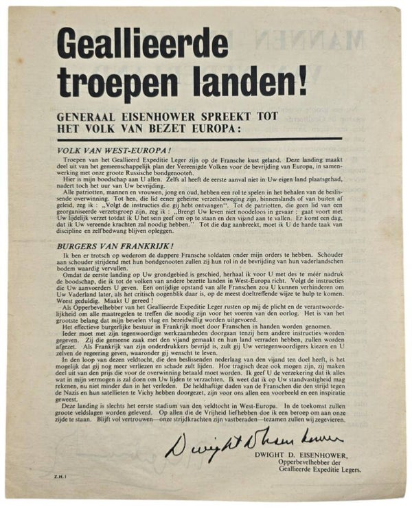Original WW2 Allied Leaflet - ZH 1  ''Geallieerde troepen landen!'' D-Day (1944)
