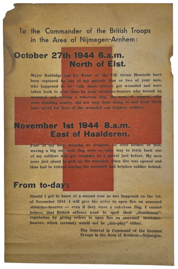 Original WW2 German Leaflet - To the Commander of the British Troops in the Area of Nijmegen-Arnhem, Market Garden, Betuwe (1944)
