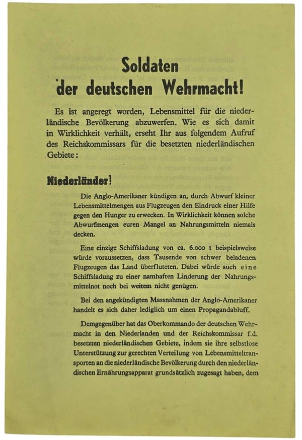 Original WW2 German Leaflet - Soldaten der Deutschen Wehrmacht! Der Reichskommissar, Seyss-Inquart (1945)