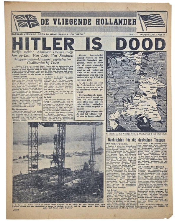 Original WW2 Dutch Leaflet - XH 118 De Vliegende Hollander No. 135 ''Hitler is dead'' (1945)