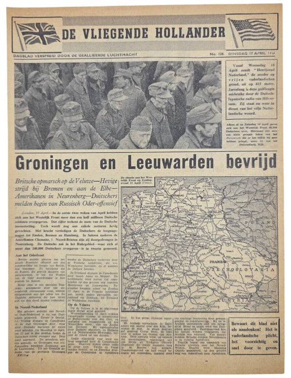Original WW2 Dutch Leaflet - XH 111a De Vliegende Hollander No. 128, Groningen, Leeuwarden (1945)