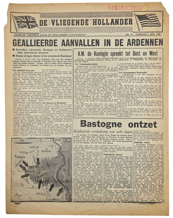 Original WW2 Dutch Leaflet - XH 76 De Vliegende Hollander No. 91, Battle of Bastogne (1945)