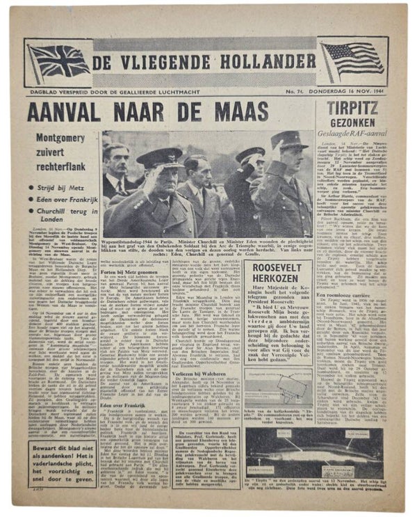 Original WW2 Dutch Leaflet - XH 59 De Vliegende Hollander No. 74, Maas (1944)