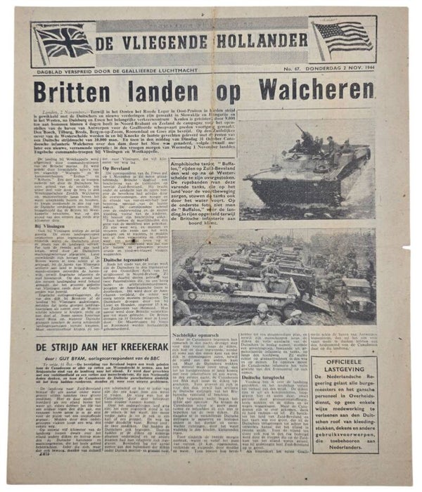 Original WW2 Dutch Leaflet - XH 53De Vliegende Hollander No. 67, Scheldt, Walcheren (1944)