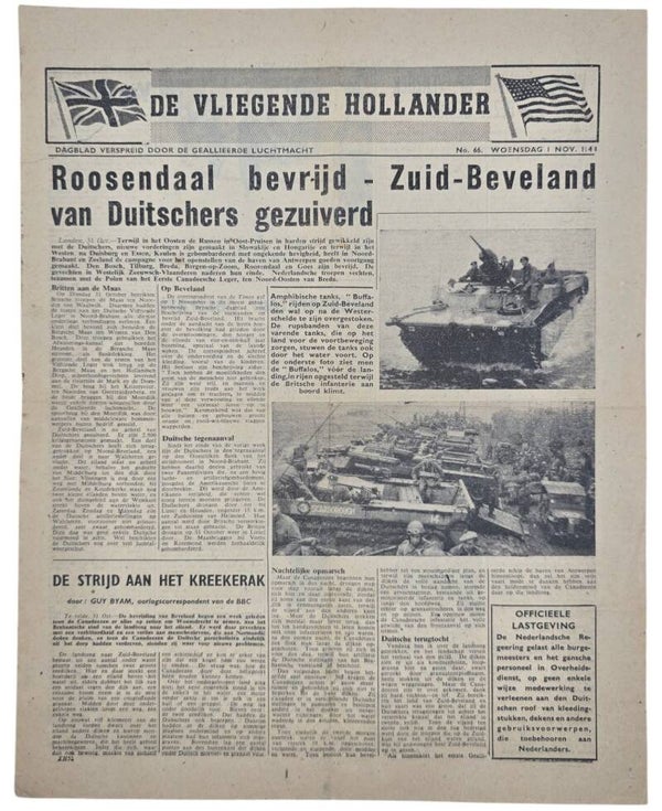 Original WW2 Dutch Leaflet - XH 52 De Vliegende Hollander No. 66, Scheldt, Walcheren (1944)