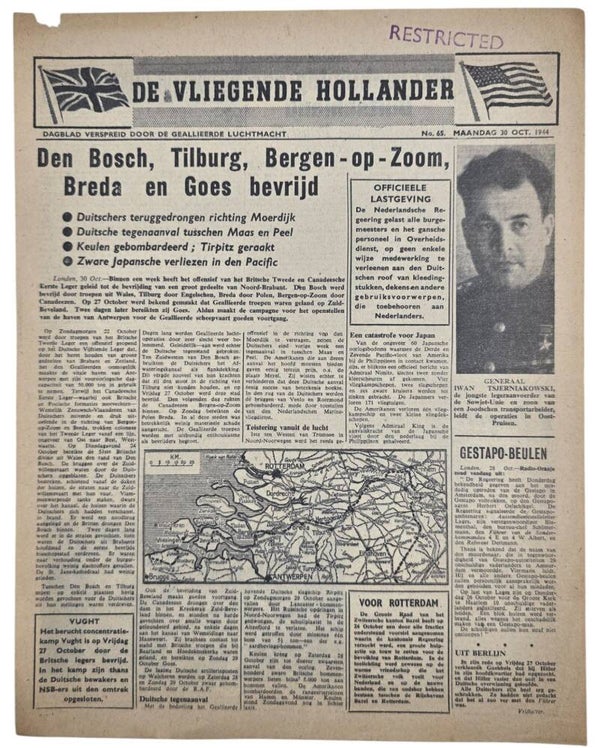 Original WW2 Dutch Leaflet - XH 51 De Vliegende Hollander No. 65, Den Bosch, Tilburg, Bergen op Zoom, Breda, Goes (1944)