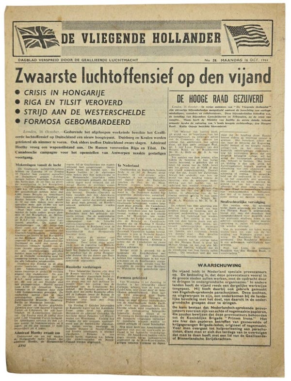 Original WW2 Dutch Leaflet - XH 45 De Vliegende Hollander No. 59, Scheldt (1944)
