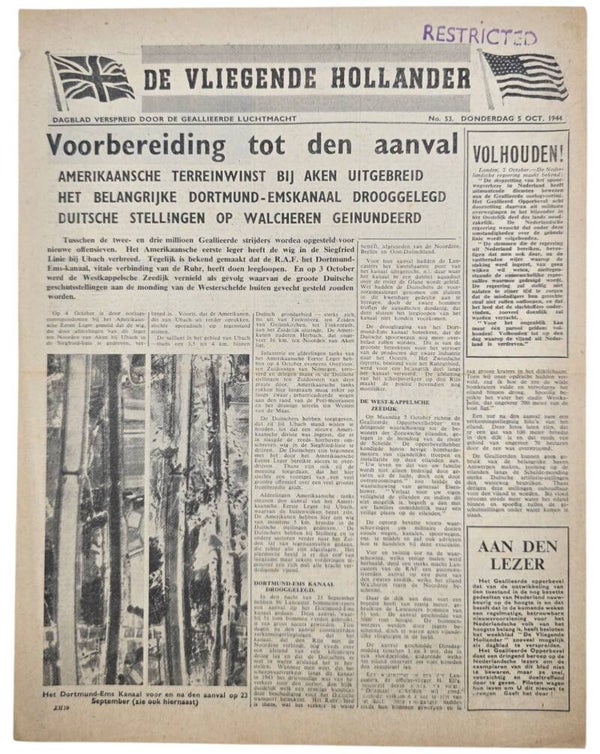 Original WW2 Dutch Leaflet - XH 39 De Vliegende Hollander No. 53, Not spread (1944)