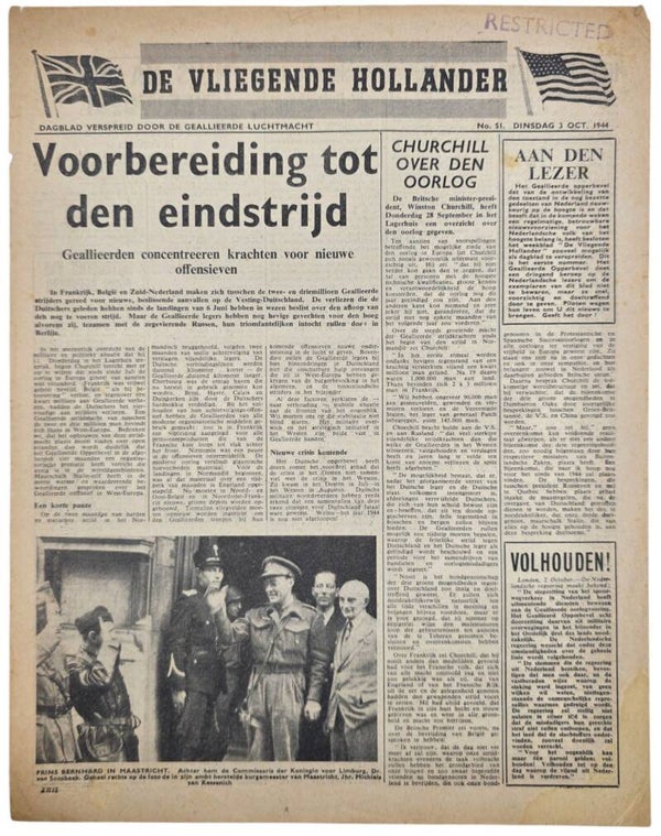 Original WW2 Dutch Leaflet - XH 37 De Vliegende Hollander No. 51, Maastricht (1944)