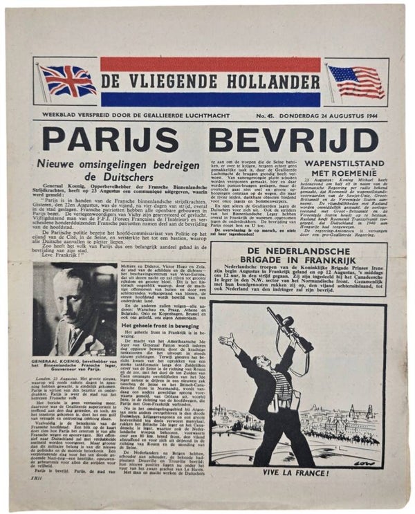 Original WW2 Dutch Leaflet - XH 31 De Vliegende Hollander No. 45, Paris liberated (1944)